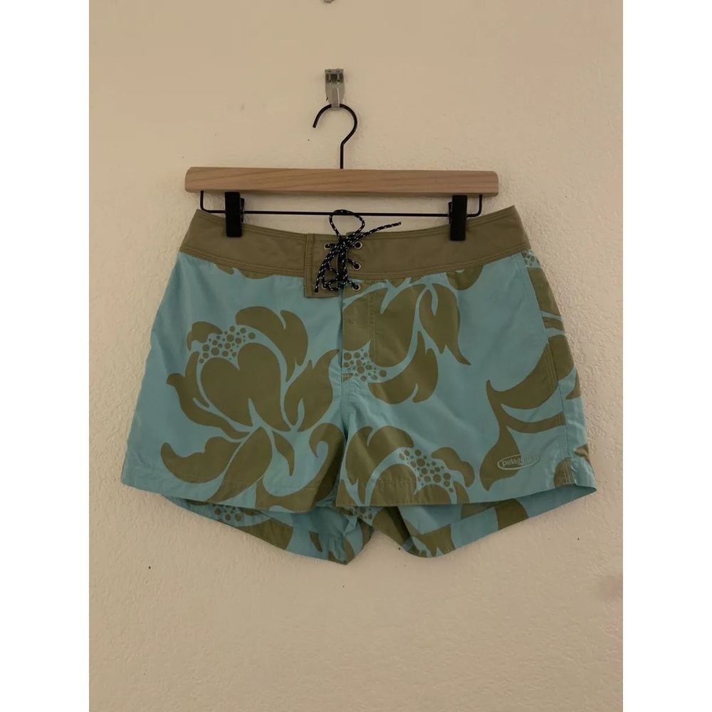 Patagonia Women's Vintage Pataloha Board Shorts, Green Blue Floral Sz 8